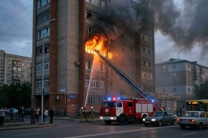 В Алматы произошел пожар в многоэтажном доме, были эвакуированы более 100 человек