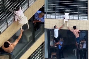Трёхлетняя девочка оказалась за окном 12-го этажа и застряла в решётке