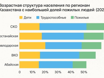 Каждый третий в Туркестане — ребёнок. В СКО — каждый шестой — пенсионер.