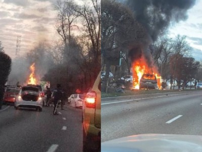 Массовое ДТП произошло на Аль-Фараби в Алматы: загорелся автомобиль