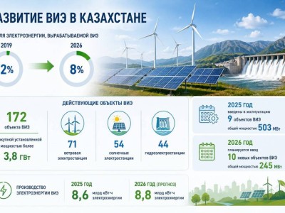 Доля ВИЭ в энергобалансе Казахстана за шесть лет выросла в 4 раза