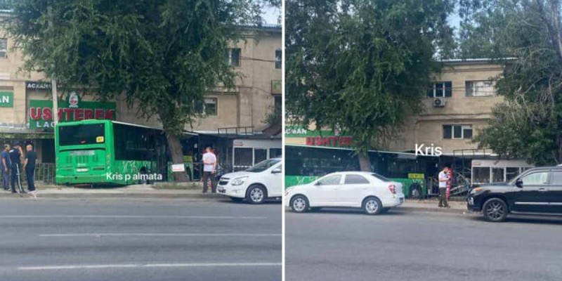 Автобус врезался в здание в Алматы.