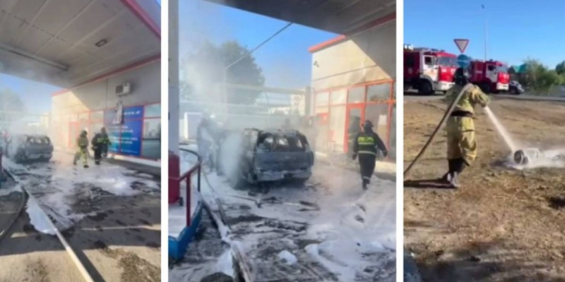 В Актобе автомобиль загорелся во время заправки: пострадал оператор АГЗС