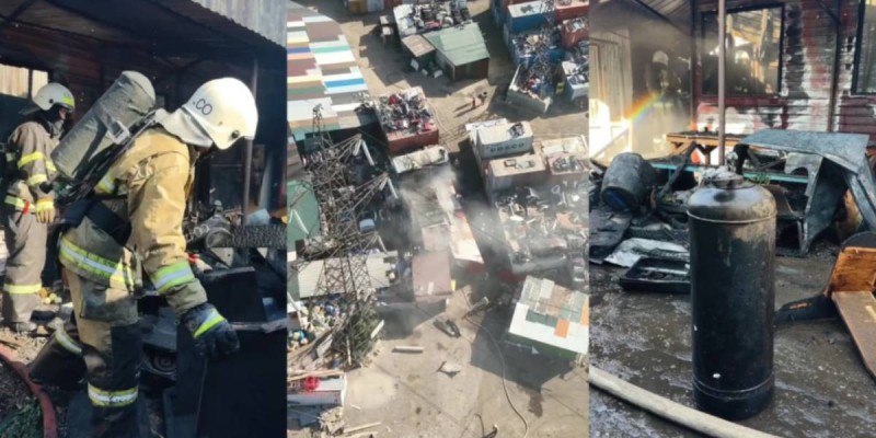 Пожар по повышенному рангу тушили на барахолке в Алматы