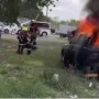 Автомобиль загорелся на улице Орхон в Астане